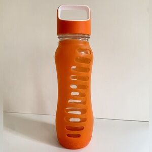Glass Water Bottle with Orange Rubber Removable Cover